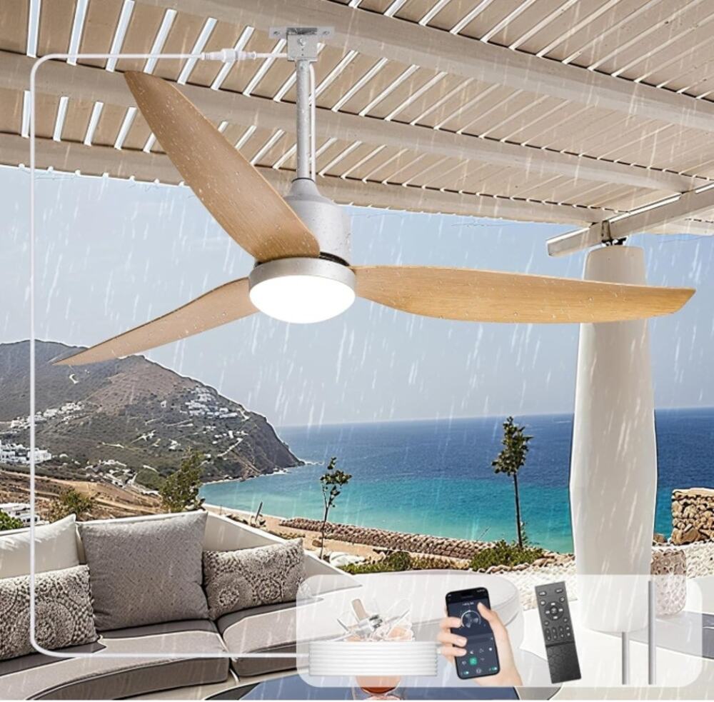 Depuley 52" Outdoor Ceiling Fan Light Nickel Remote App 6-Speed DC Motor